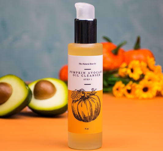 The Natural Rose vegan oil cleanser for face with pumpkin and avocado oils in a pump bottle
